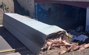 Un camión con carne volcó en Mendoza y la gente intentó llevarse las medias reces