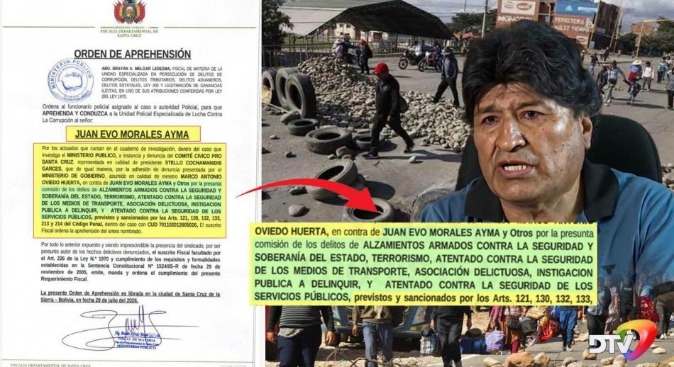 Fiscalía emitió orden de aprehensión contra Evo Morales por los 53 días de bloqueos
